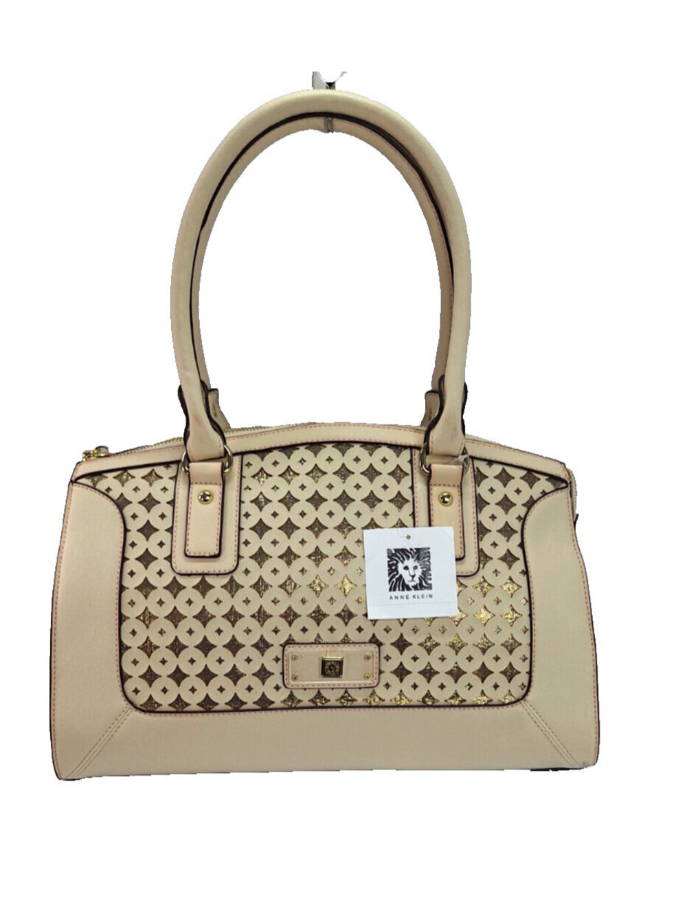 Anne Klein Perforated Lattice Satchel Bag Cream Oyster Gold Hardware Classic Mod